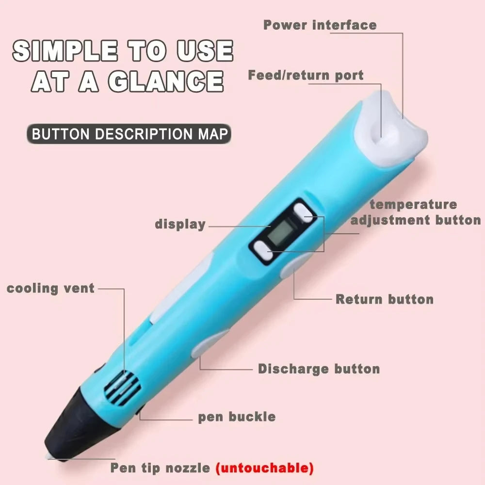 3D Printing Pen with LED Display for Creative DIY Drawing