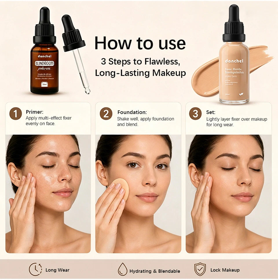 Liquid Foundation and Primer Set for Long Lasting Natural Coverage