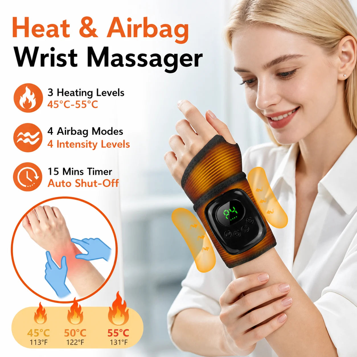 Cordless Wrist Massager with Heat and Air Compression - 7