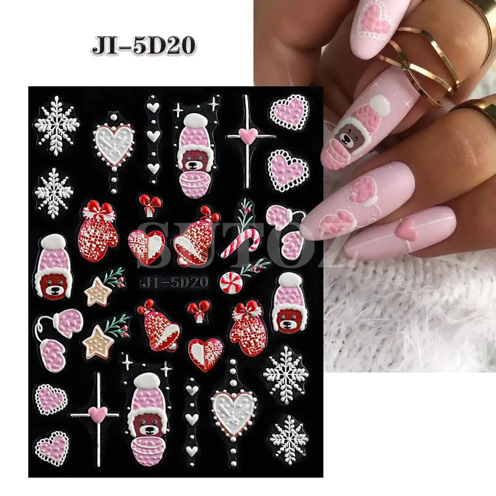 5D Christmas Nail Stickers with Festive Embossed Winter Designs - 22