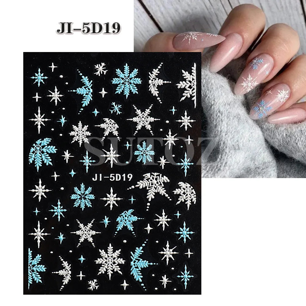 5D Christmas Nail Stickers with Festive Embossed Winter Designs
