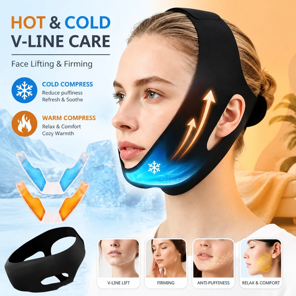 Adjustable Face Lifting Bandage with Hot and Cold Gel Pack