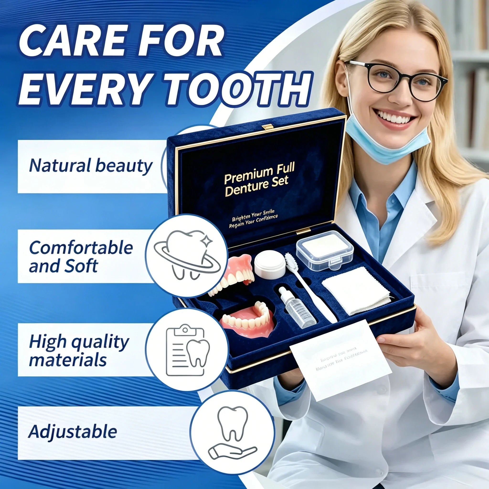 All in One Denture Set with Cleaning Tools - 10
