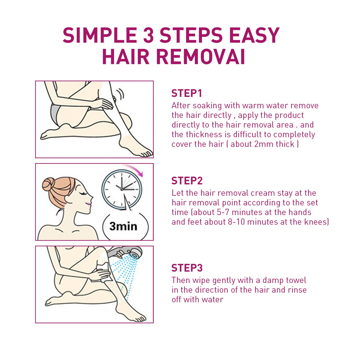 Hair Removal Cream Painless Skin Smoothing Depilatory Formula