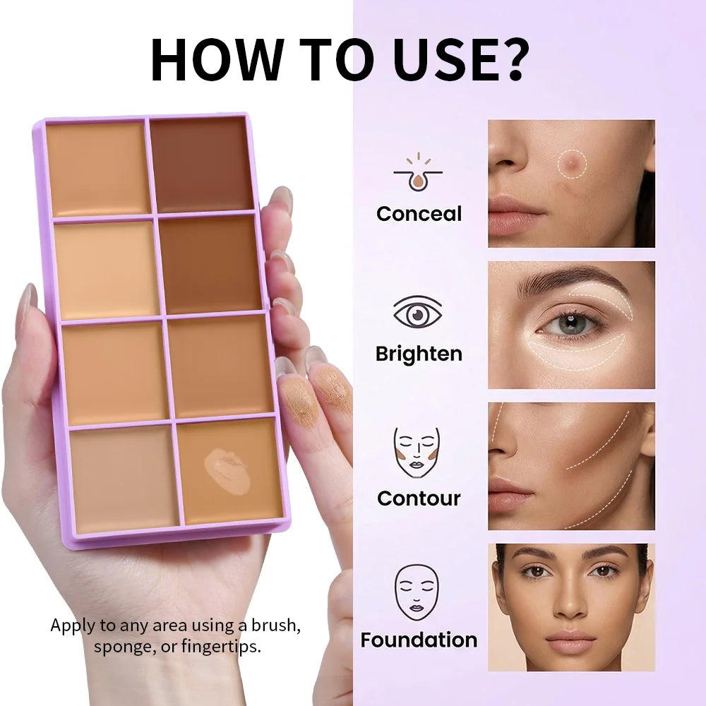 8 Shade Cream Concealer Palette for Full Coverage