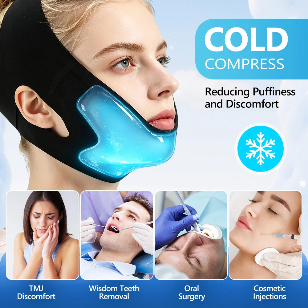 Adjustable Face Lifting Bandage with Hot and Cold Gel Pack