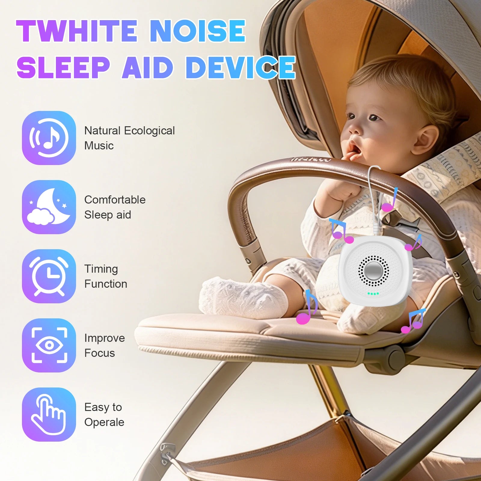 Portable White Noise Sound Machine with 8 Soothing Sounds - 8