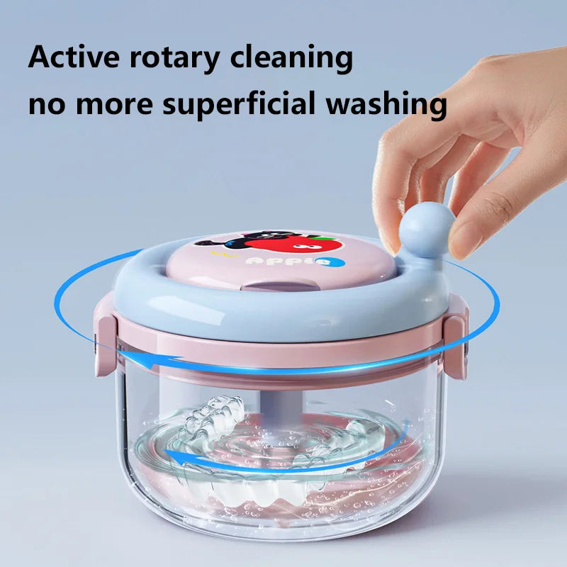 Denture Cleaning Container with Rotary Drainage Tray - 1