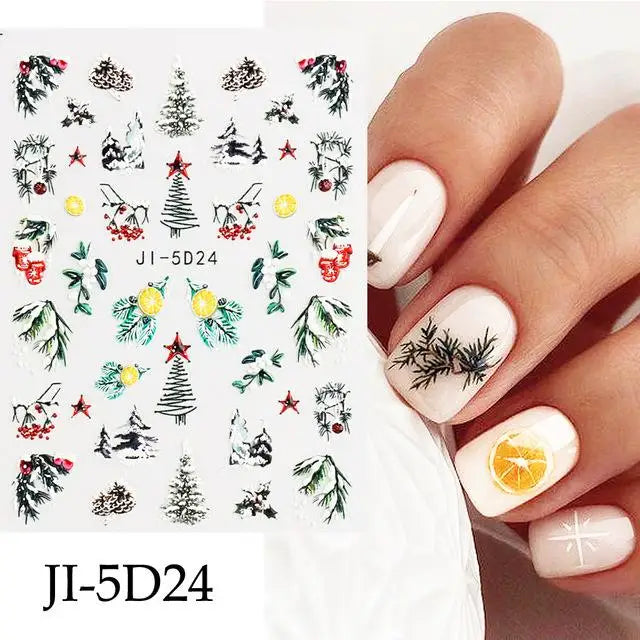 5D Christmas Nail Stickers with Festive Embossed Winter Designs - 20