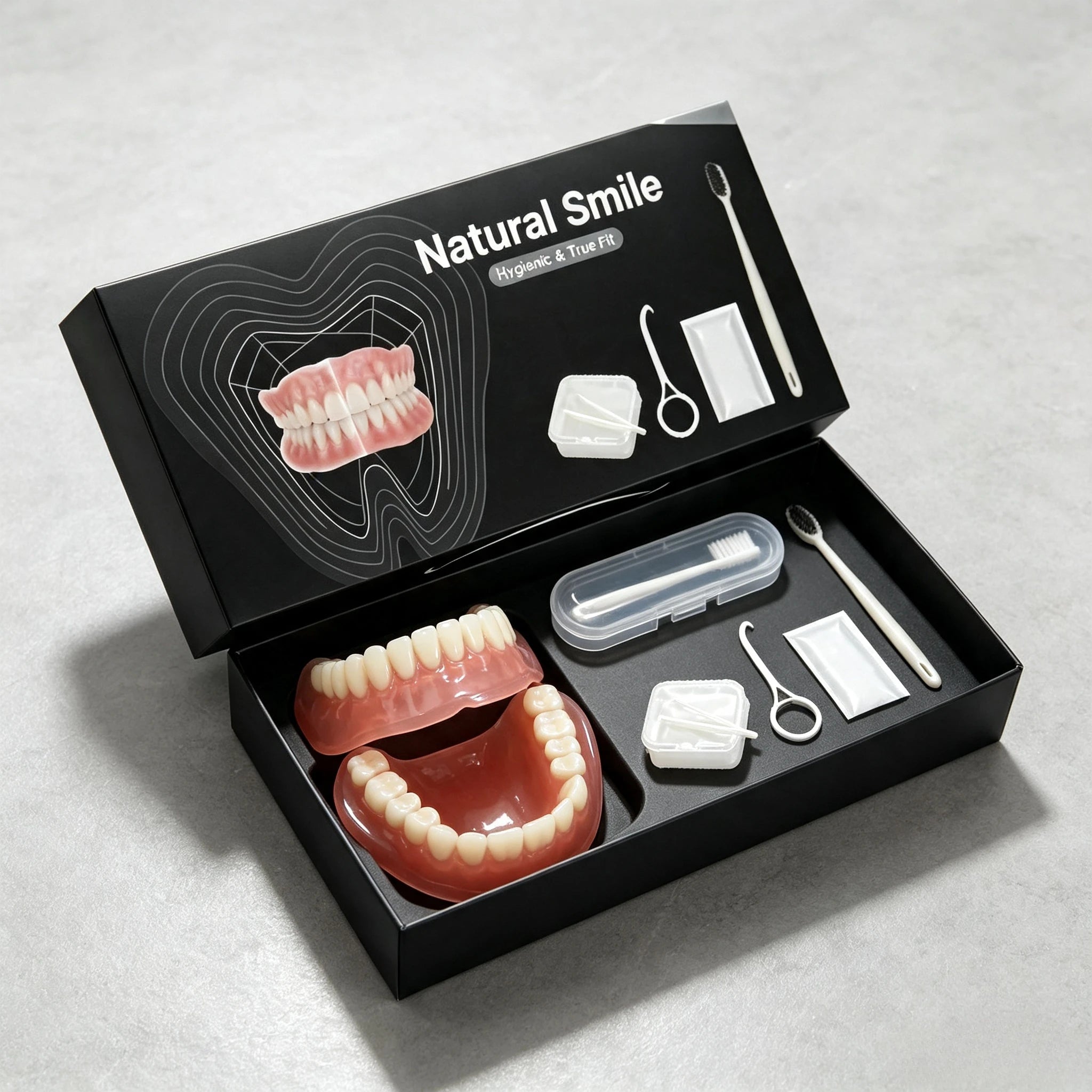 Soft Silicone Dentures Set with Storage Case and Cleaning Tools - 2