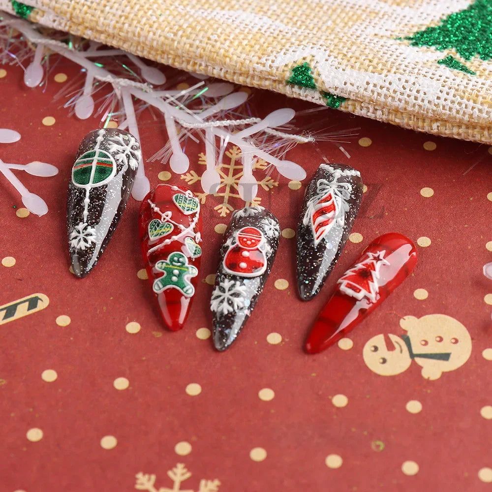 5D Christmas Nail Stickers with Festive Embossed Winter Designs - 3