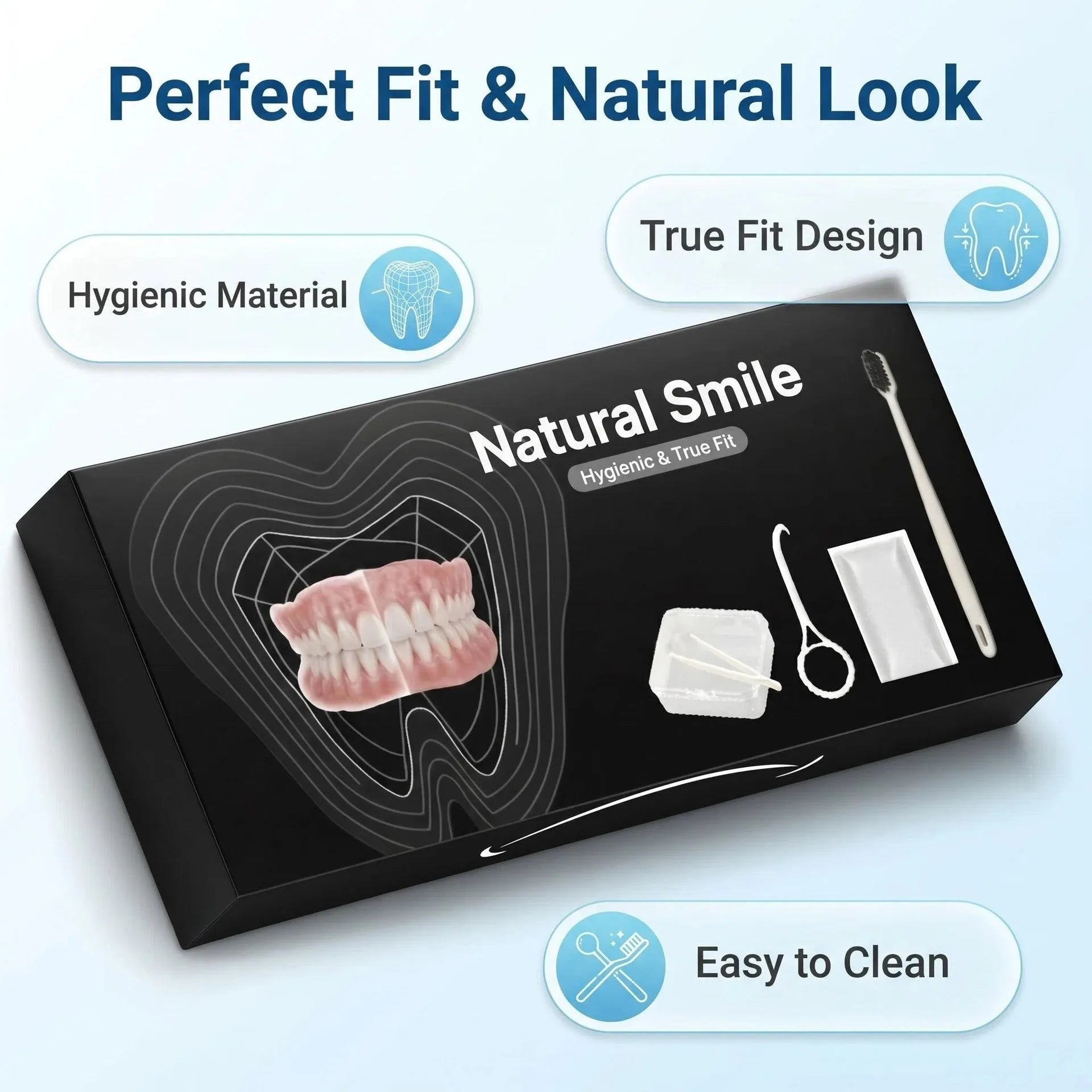 Soft Silicone Dentures Set with Storage Case and Cleaning Tools - 6