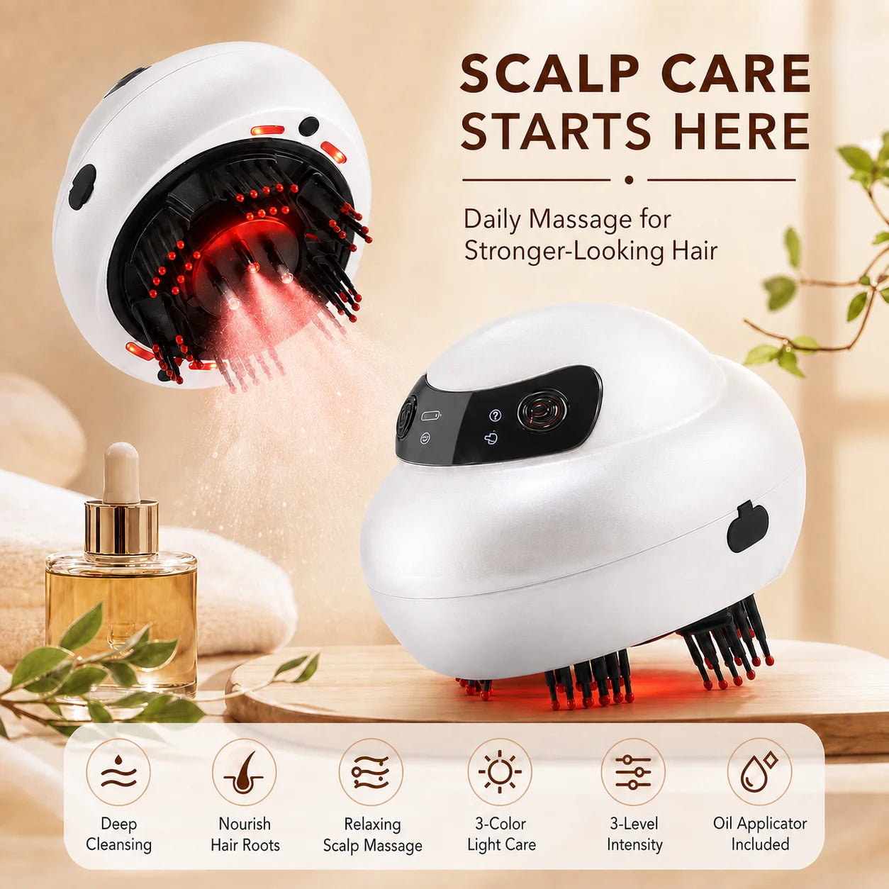 Electric Scalp Massager with Mist and Light Therapy - 1