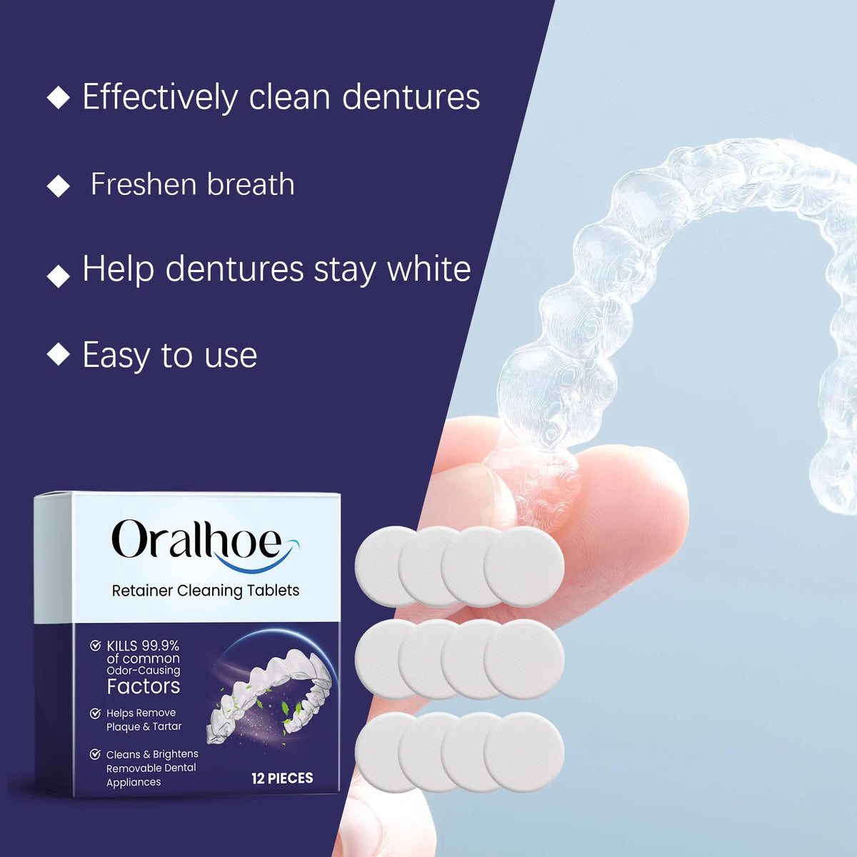Denture Cleaning Tablets for Effective Stain and Plaque Removal