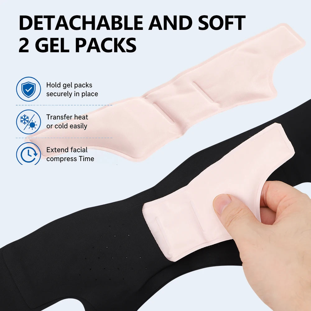 Adjustable Face Lifting Bandage with Hot and Cold Gel Pack
