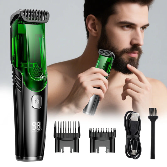 Cordless Beard Trimmer with Integrated Hair Vacuum System