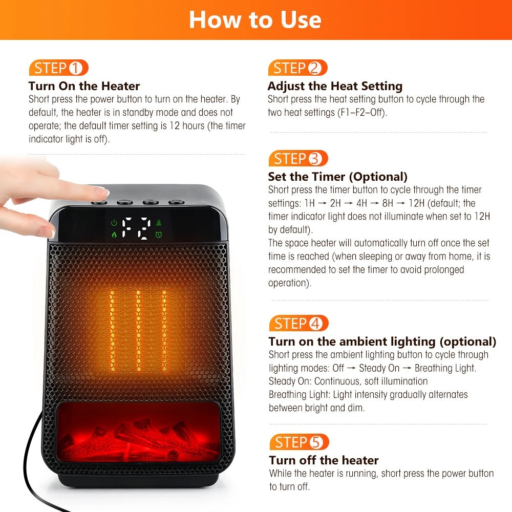 Portable Desktop Electric Heater with Fast Ceramic Heating - 17