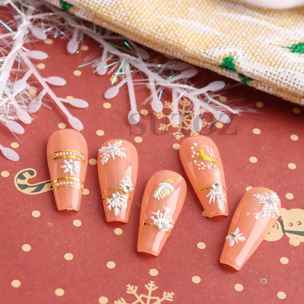 5D Christmas Nail Stickers with Festive Embossed Winter Designs