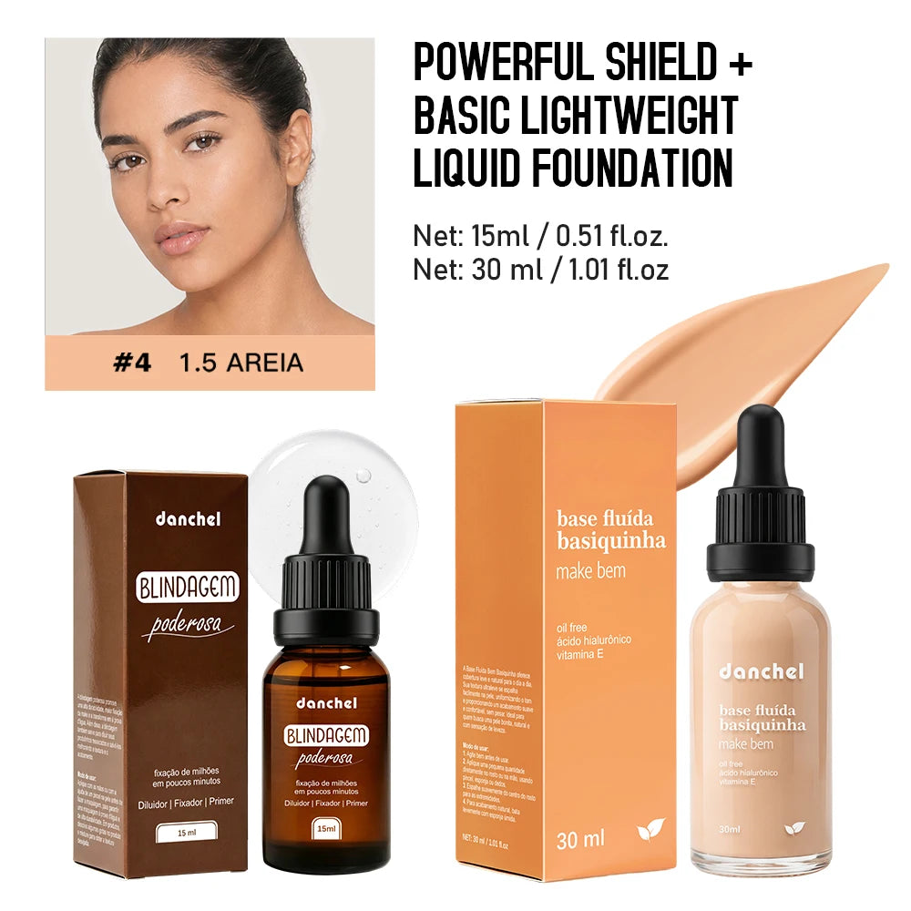 Liquid Foundation and Primer Set for Long Lasting Natural Coverage
