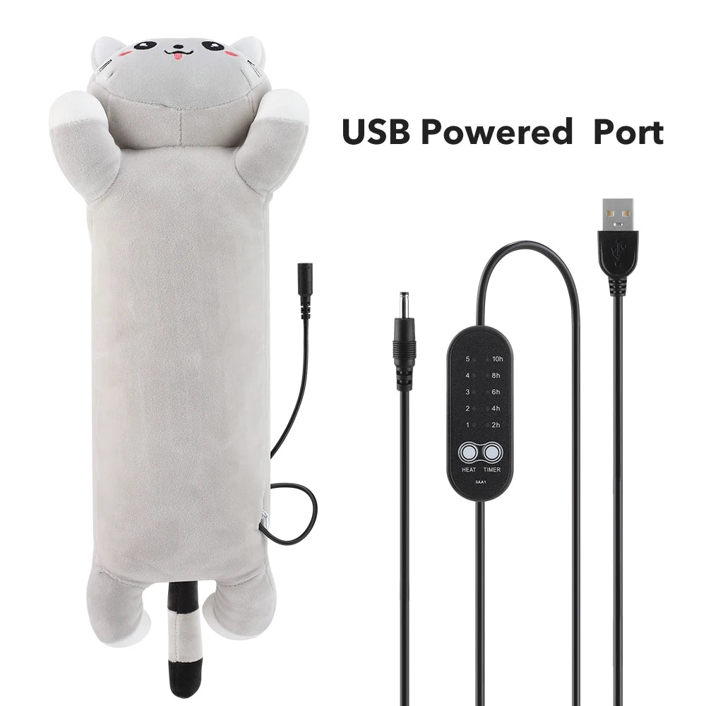Cute Cat Plush Heating Pad with Adjustable Heat and Timer