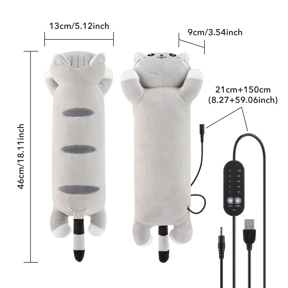 Cute Cat Plush Heating Pad with Adjustable Heat and Timer
