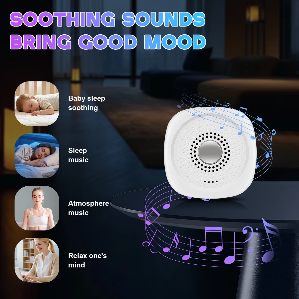 Portable White Noise Sound Machine with 8 Soothing Sounds
