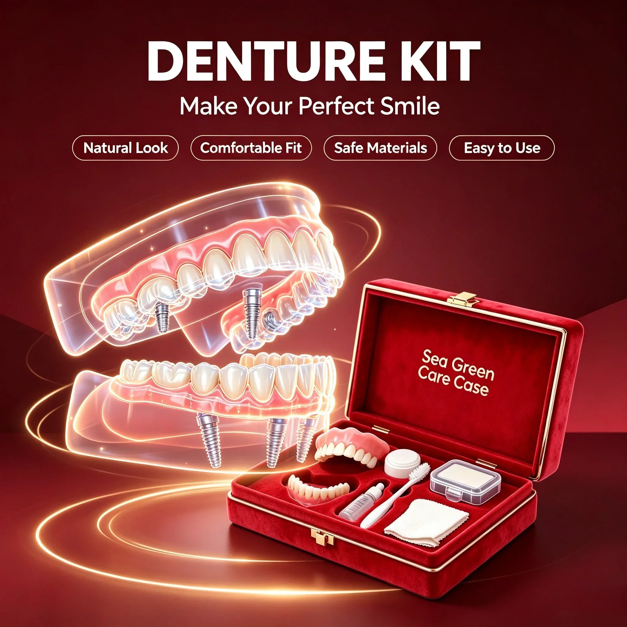 Silicone Full Mouth Denture Set with Storage Case - 9