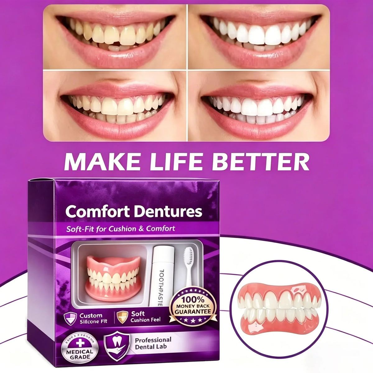 Comfort Silicone Dentures Set for Natural Smile Appearance