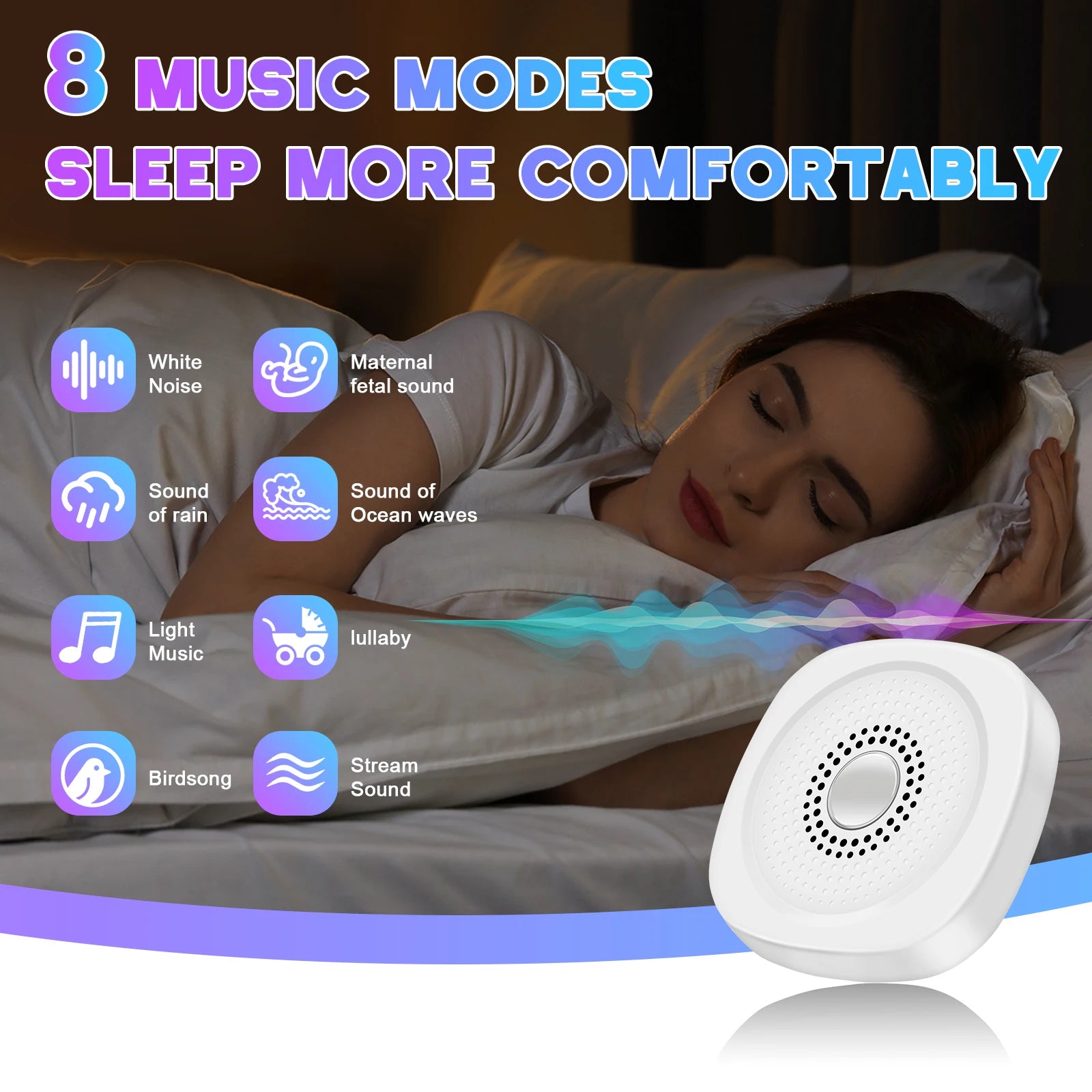 Portable White Noise Sound Machine with 8 Soothing Sounds - 9