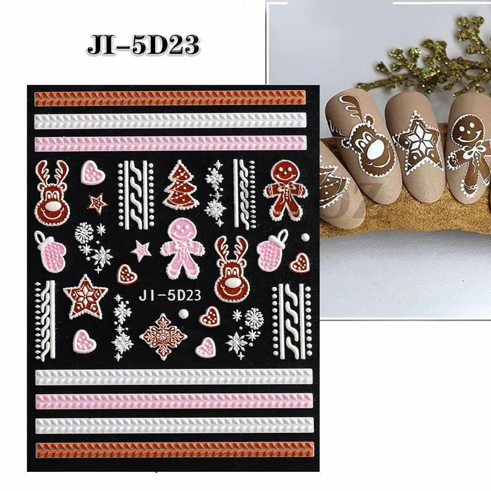 5D Christmas Nail Stickers with Festive Embossed Winter Designs