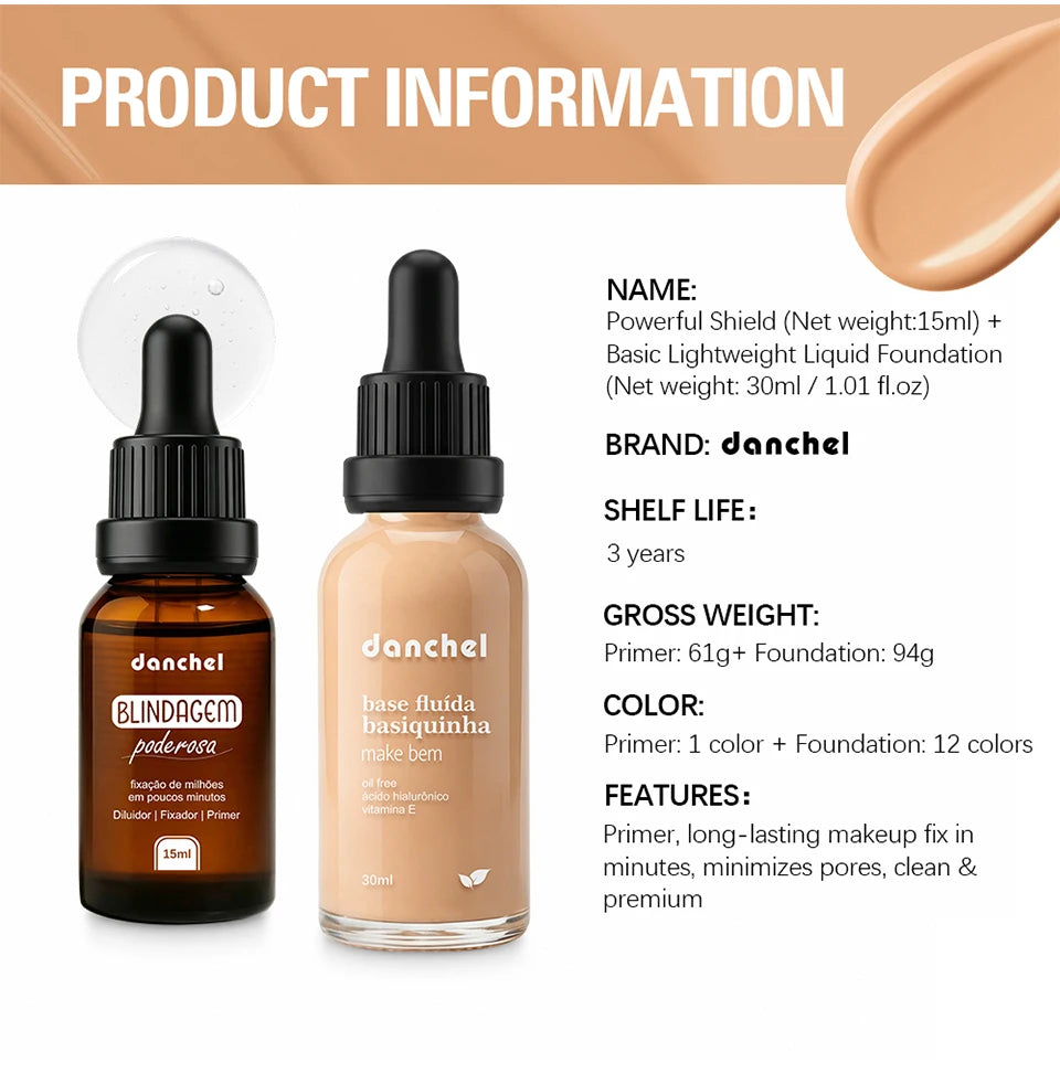 Liquid Foundation and Primer Set for Long Lasting Natural Coverage
