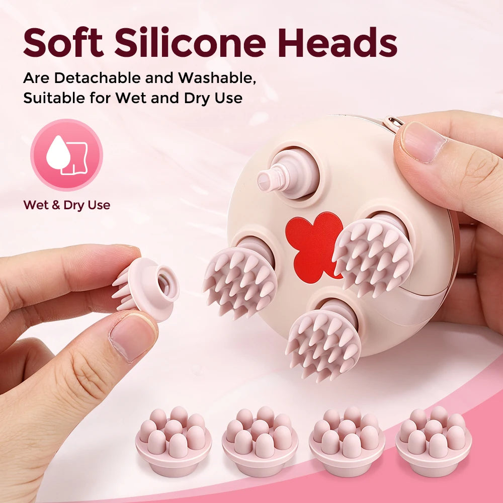 Electric Scalp Massager with Waterproof Rotating Kneading Nodes