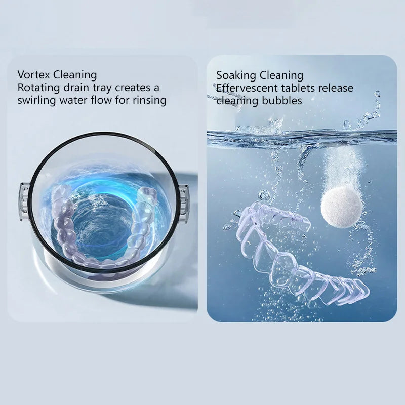 Denture Cleaning Container with Rotary Drainage Tray