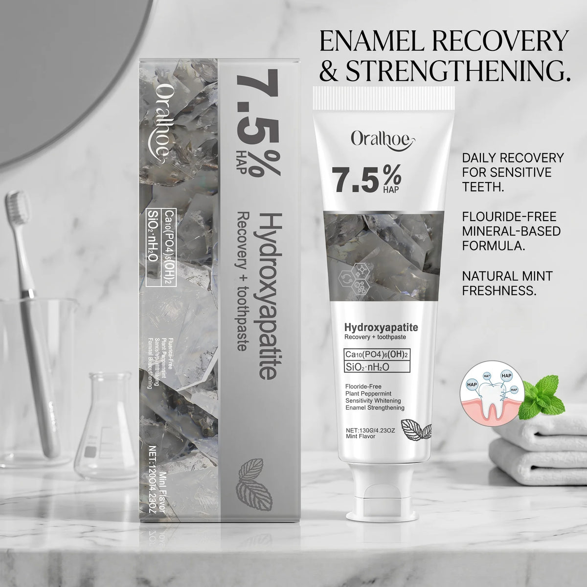 Hydroxyapatite Toothpaste for Enamel Repair and Whitening