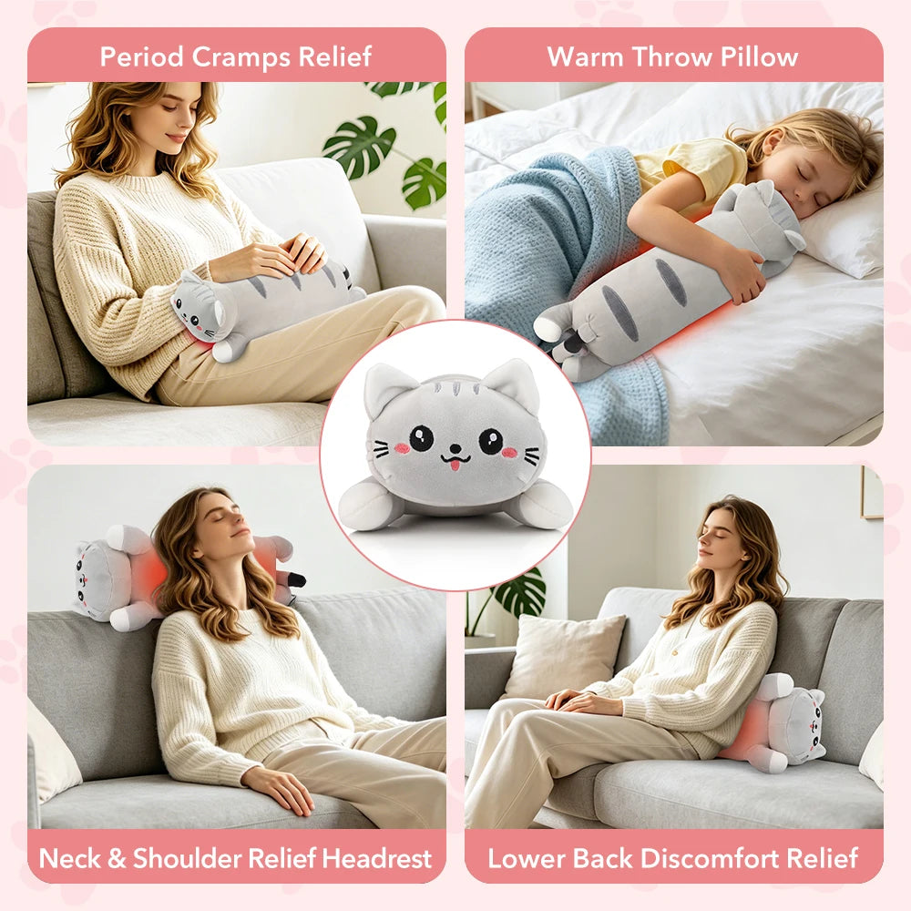 Cute Cat Plush Heating Pad with Adjustable Heat and Timer - 6
