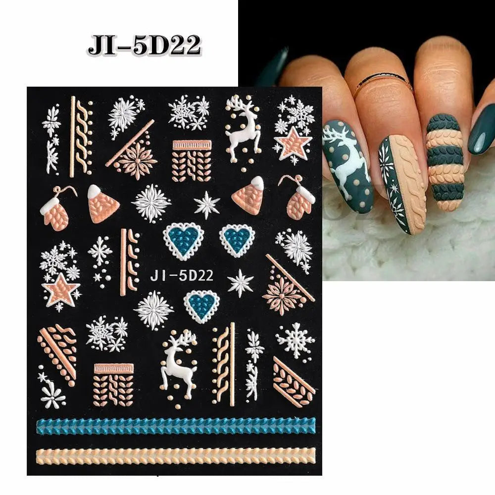 5D Christmas Nail Stickers with Festive Embossed Winter Designs - 18