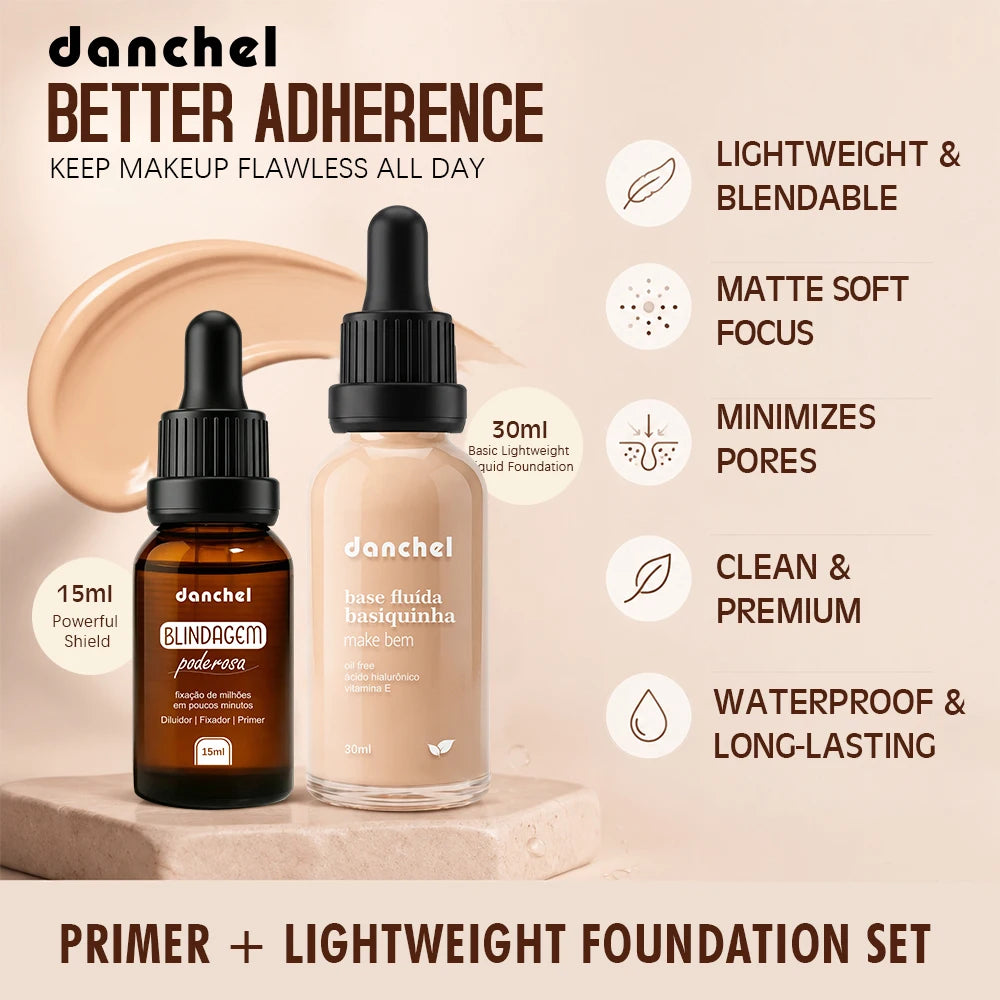 Liquid Foundation and Primer Set for Long Lasting Natural Coverage