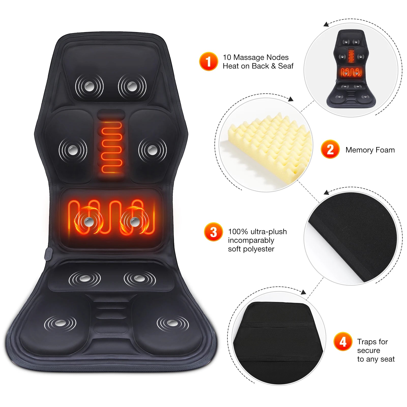 Electric Back Massager Cushion with Soothing Heat and Vibration - 10
