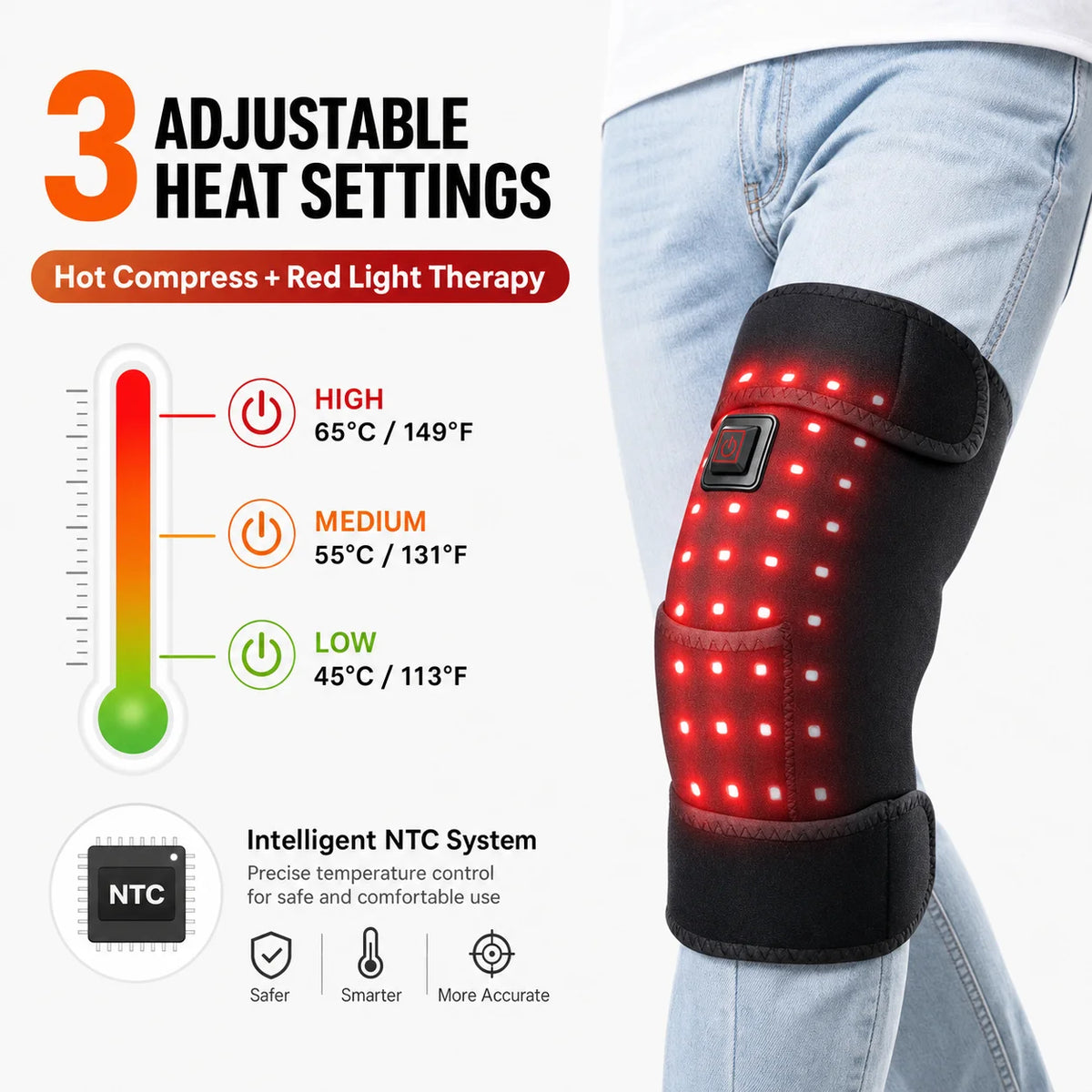 Red Light Knee Wrap with Adjustable Heat Settings