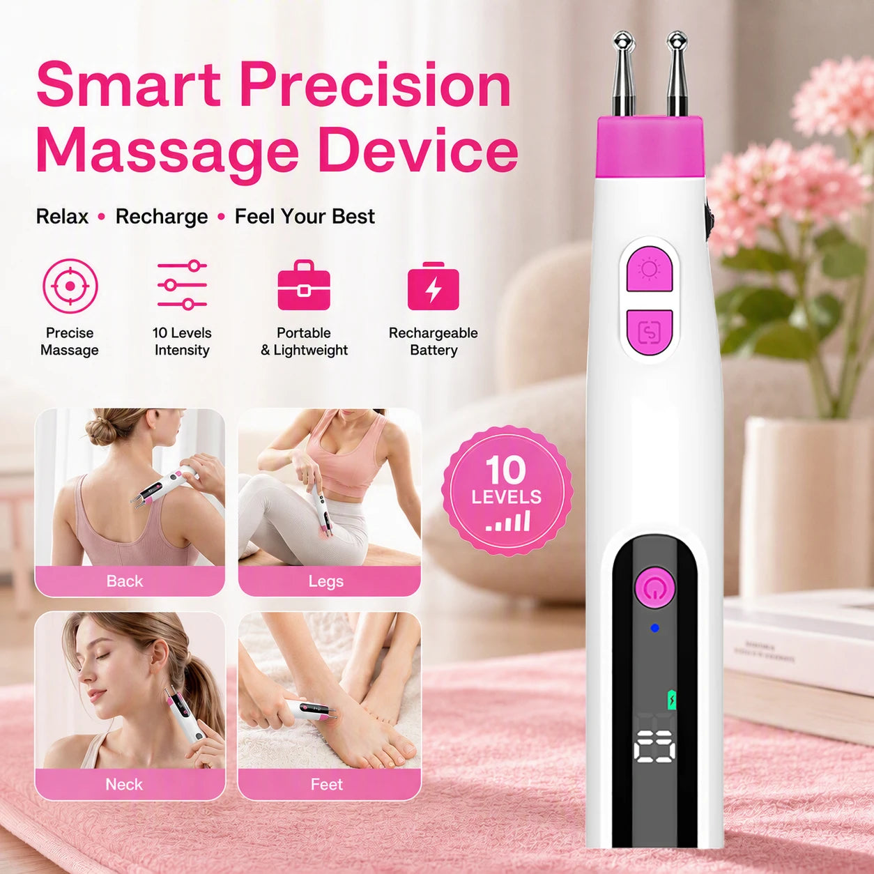 Handheld Precision Massage Pen with Digital Display - 7