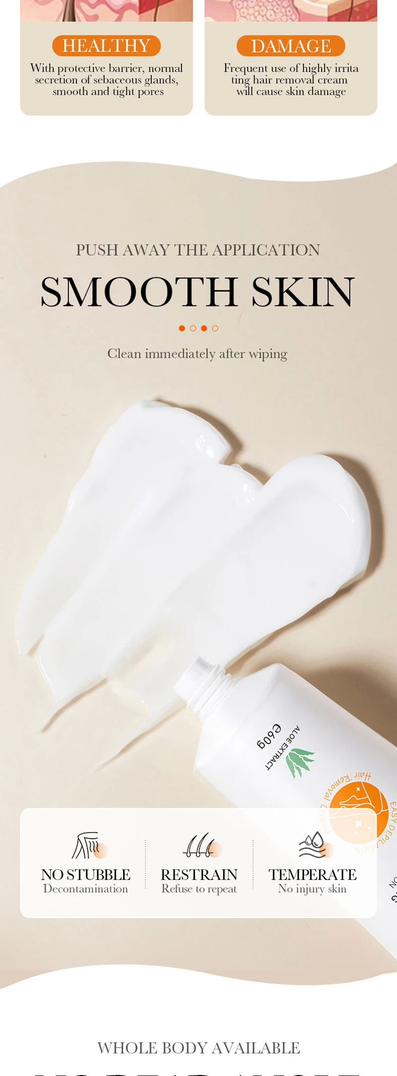 Aloe Vera Hair Removal Cream for Painless Smooth Skin - 8