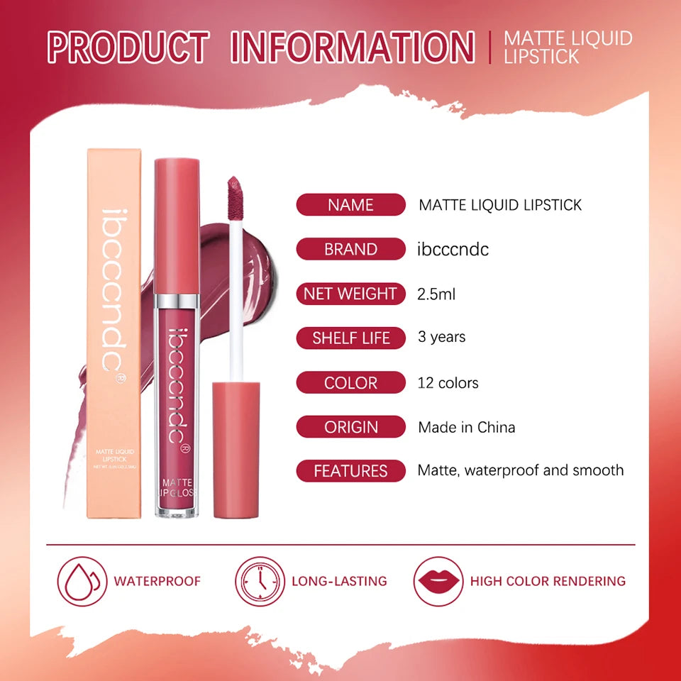 Matte Velvet Liquid Lipstick Long lasting waterproof wear