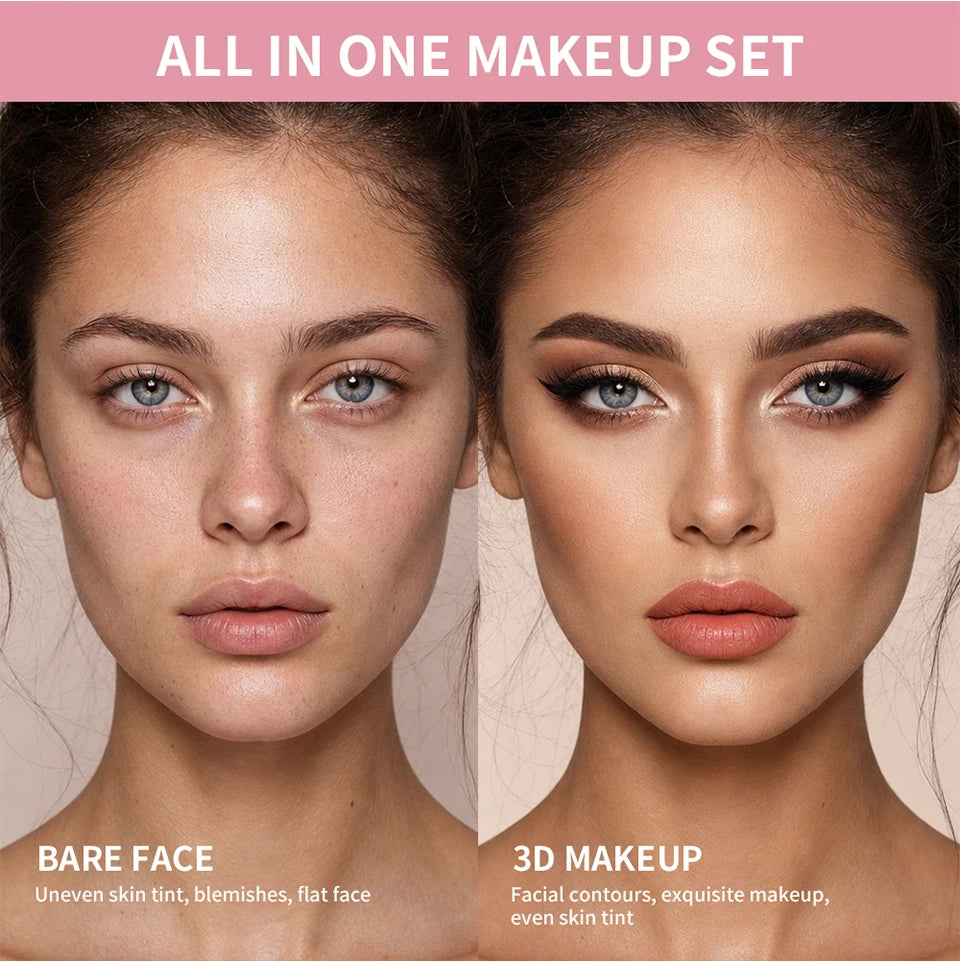 All in One Makeup Kit Beginner Friendly Complete Set - 15