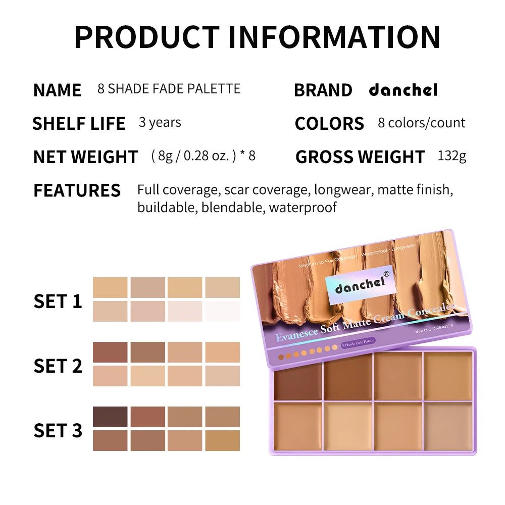8 Shade Cream Concealer Palette for Full Coverage
