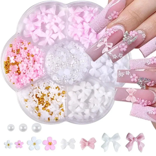 3D Nail Art Decoration Set with Mixed Charms and Pearls