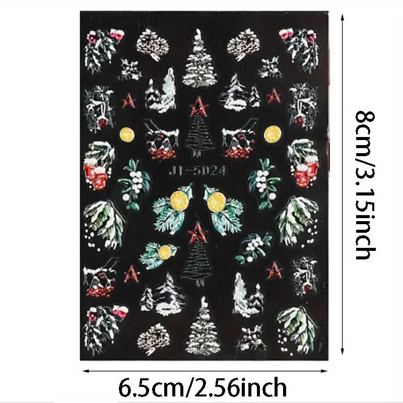 5D Christmas Nail Stickers with Festive Embossed Winter Designs - 5