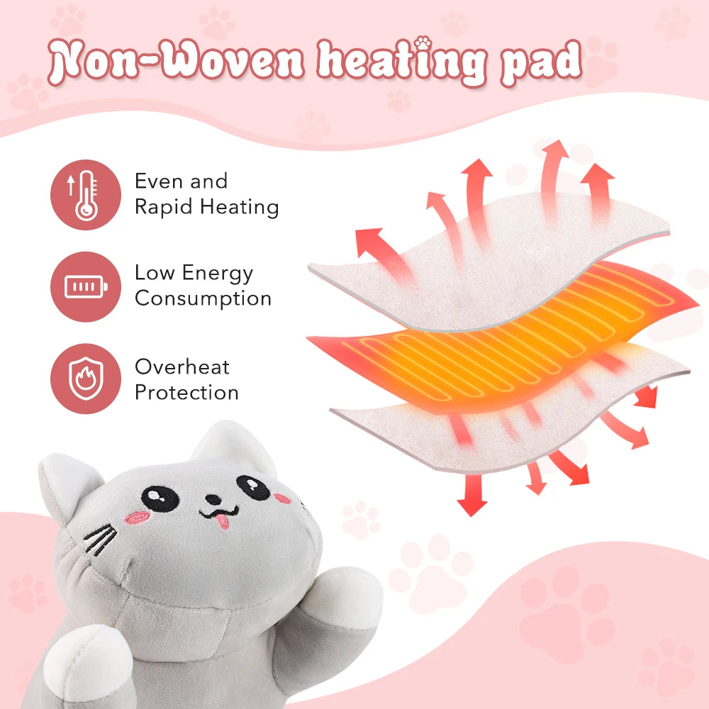 Cute Cat Plush Heating Pad with Adjustable Heat and Timer - 9