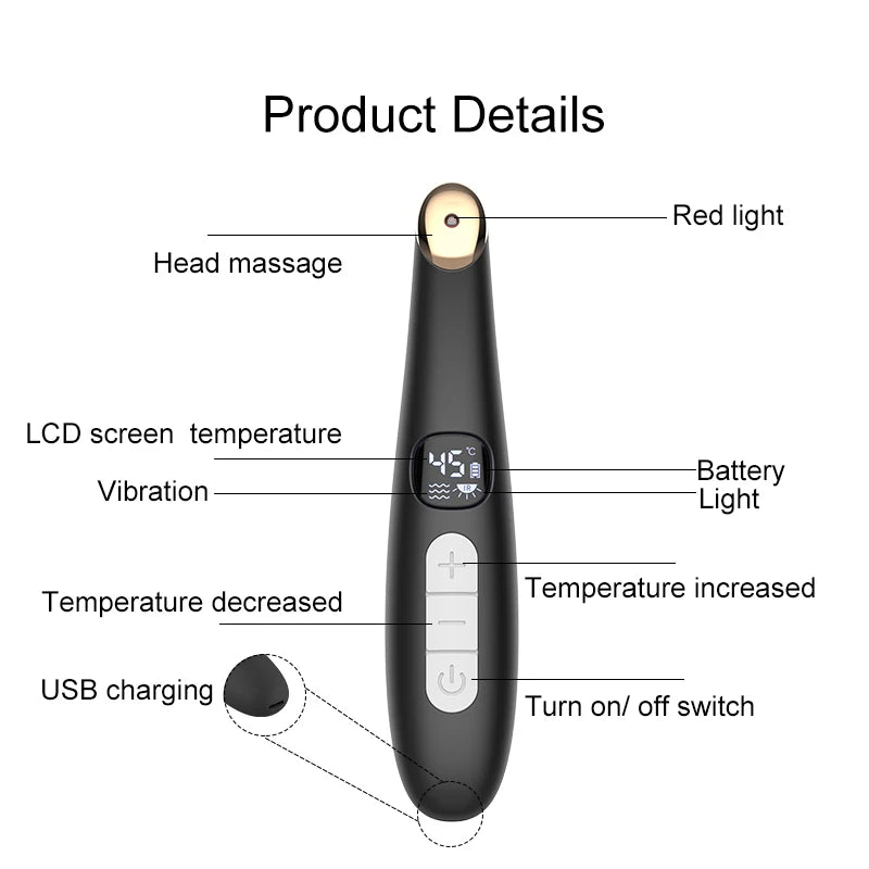 Eye Beauty Device with Heat and Vibration for Puffiness
