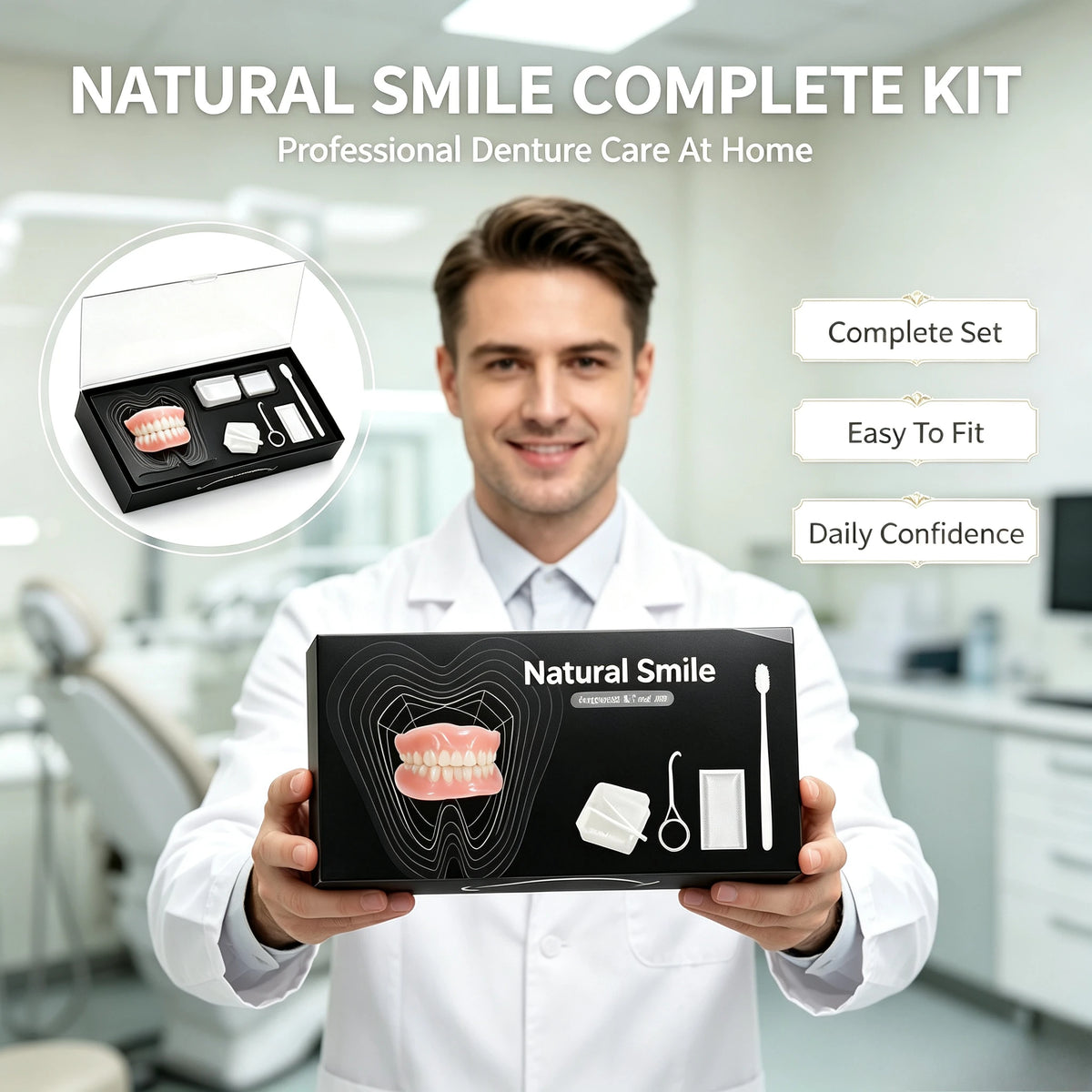Soft Silicone Dentures Set with Storage Case and Cleaning Tools