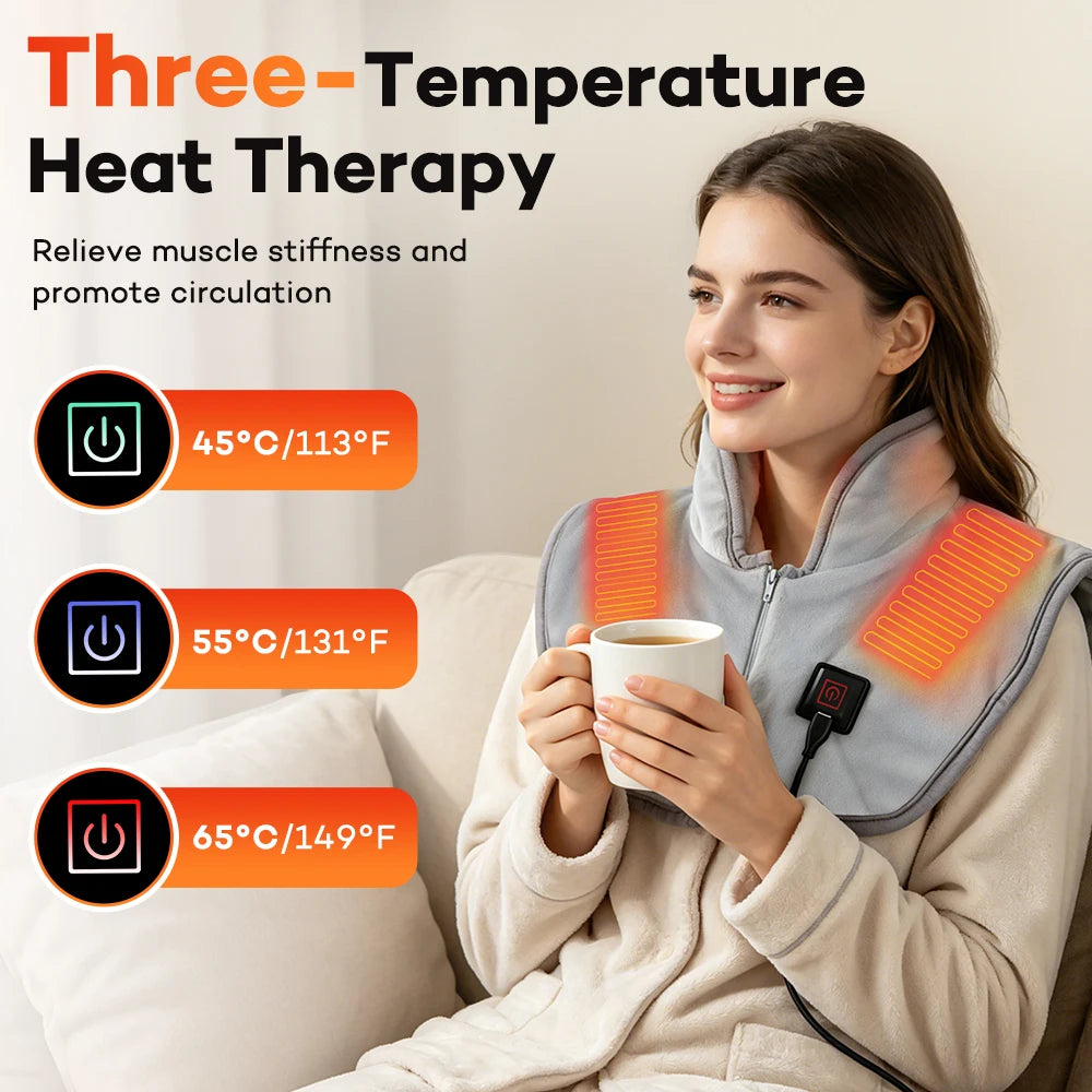 Electric Heated Neck and Shoulder Wrap with Adjustable Heat